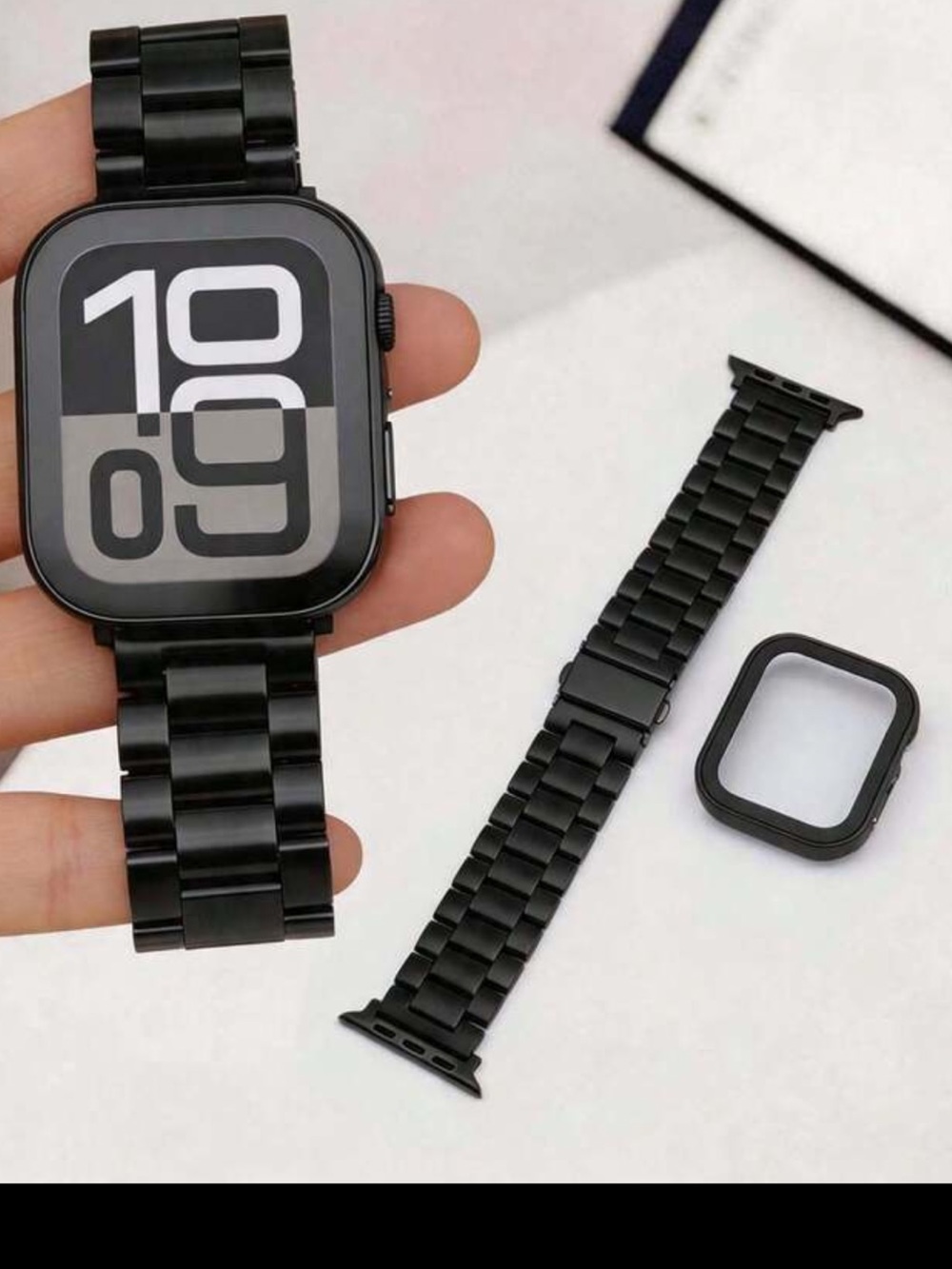 Black Stainless Steel Link Band Smartwatch with Protective Case